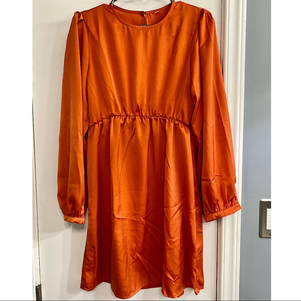 Silky empire waist blouson sleeve dress